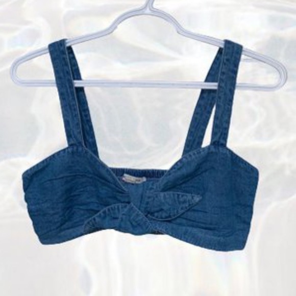 BLUE DENIM FRONT TIE CROPPED TOP - Picture 1 of 4